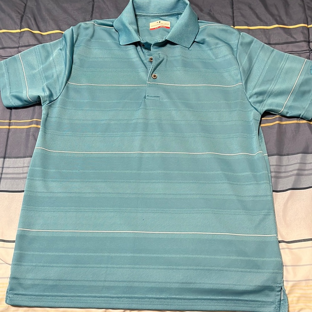 Grandslam performance tennis polo - striped blue / white - size medium